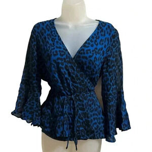 Ganni Blue Animal Print Wrap Top Size 4